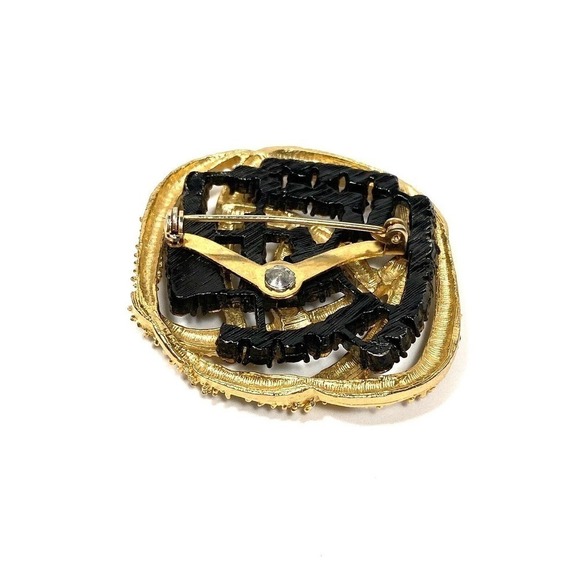 Gold Tone Emerald Green Rhinestones Vintage Brooch Double Layered FLAW - Picture 8 of 10